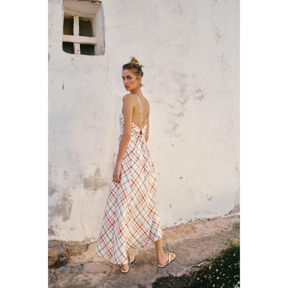 NWT Zara Plaid Linen Blend Midi Dress Size S Rare Sold Out - Picture 5 of 8